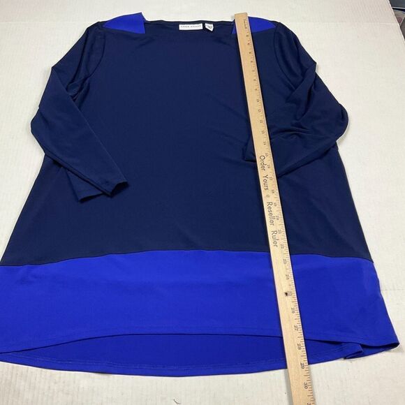Susan Graver Tunic Blouse Blue Color-Block Stretchy Shirt 3/4 Sleeve Top Large - Picture 5 of 11